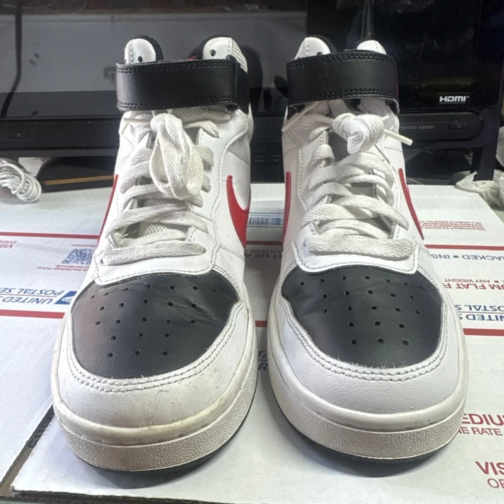 Nike Court Borough‎ Mid 2 White University Red Black Size 7Y Youth CD7782-110